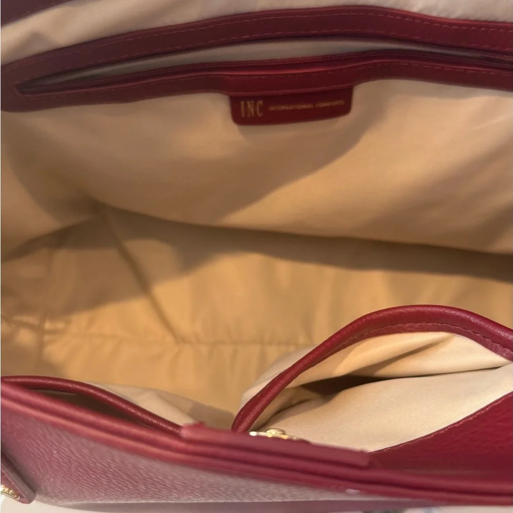INC Leather Tote and Crossbody Set in Burgundy and Black - Picture 5 of 8